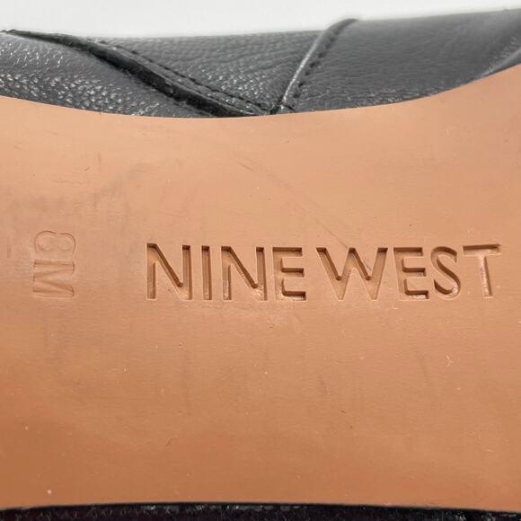 Nine West Fudgeit Black Leather Stiletto Heel Inside Zip Buckle Ankle Booties 8 - Picture 11 of 12